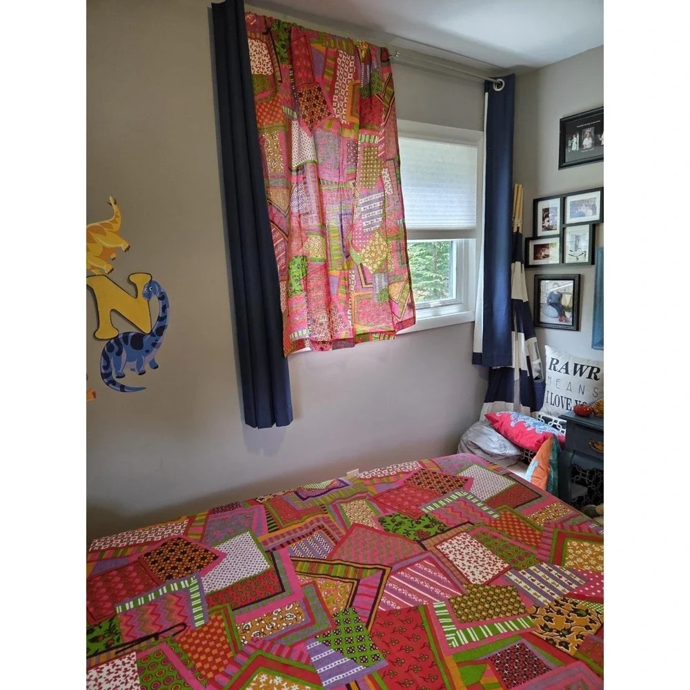 Bates‎ Bedspreads Patchwork 60s 70s Funky Bright Double Fringe Curtains Lot